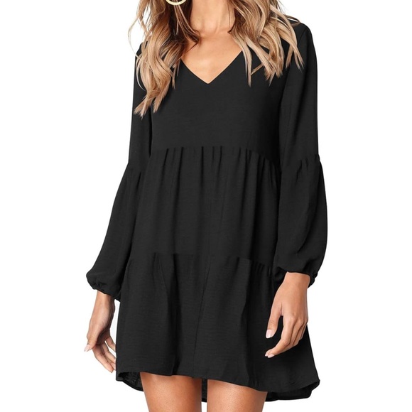 Long sleeve flowy shift dress - Picture 1 of 6